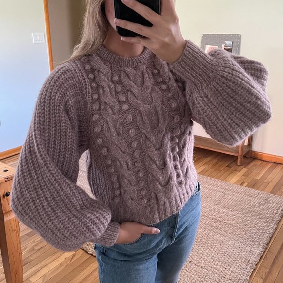 Eleven Six Sweaters - Eleven Six Alpaca Blend Lavender Balloon Sleeve Bobble Knit Bohemian Sweater S